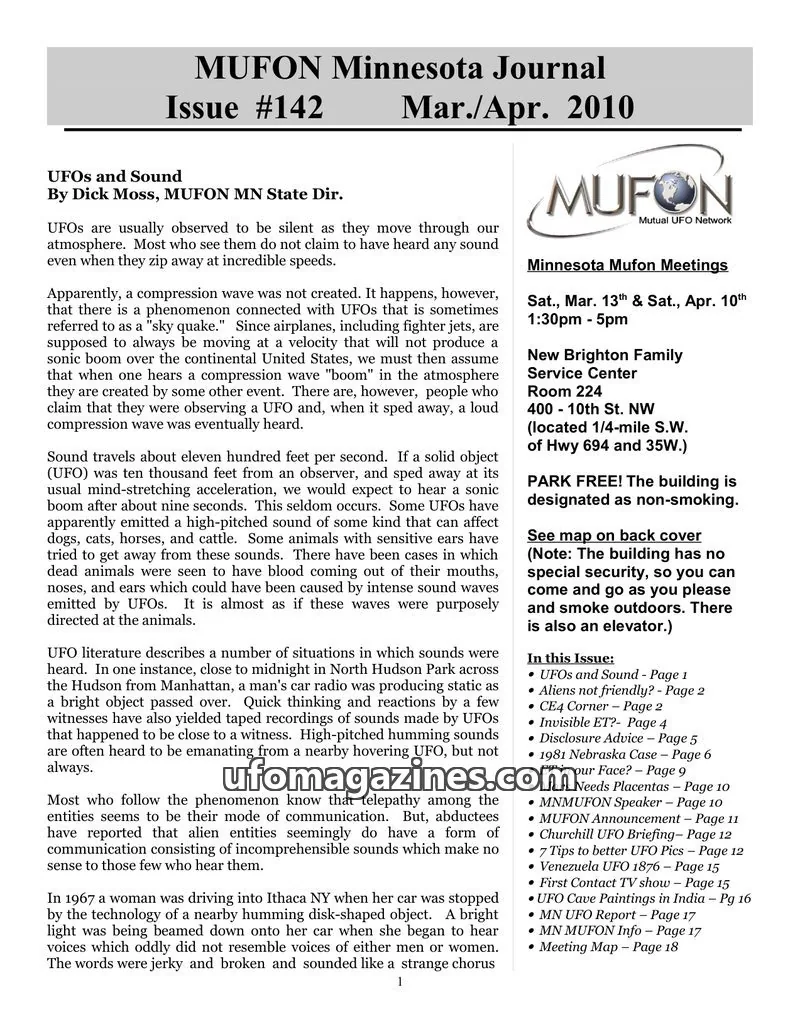 Cover of MUFON Mutual UFO Network issue #142: MUFON Minnesota Journal