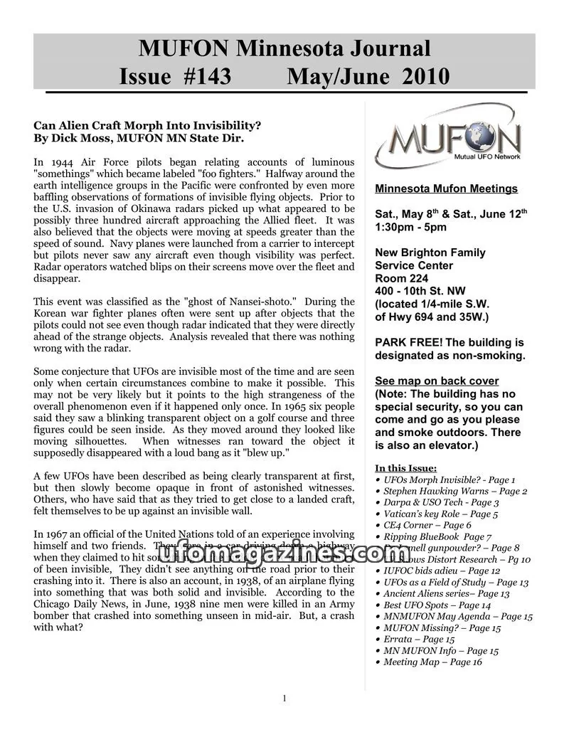 Cover of MUFON issue #143: MUFON Minnesota Journal