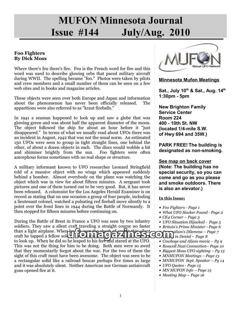Cover of MUFON Mutual UFO Network issue #144: MUFON Minnesota Journal