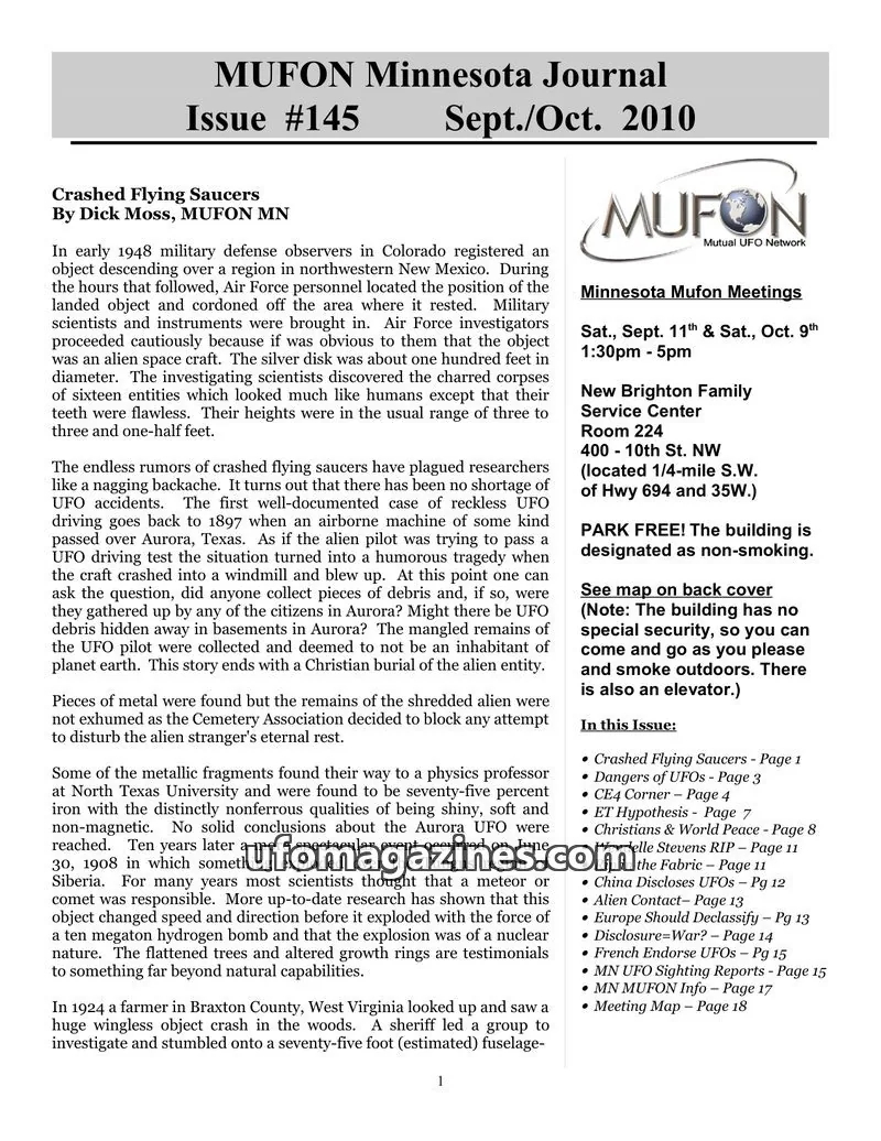 Cover of MUFON issue #145: MUFON Minnesota Journal