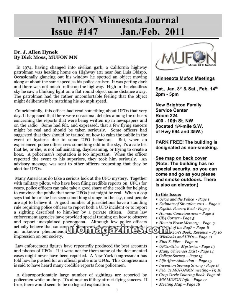 Cover of MUFON Minnesota newsletter issue #147: MUFON Minnesota Journal