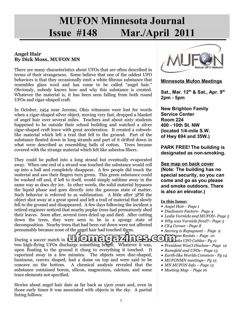 Cover of MUFON Minnesota Journal - No 148