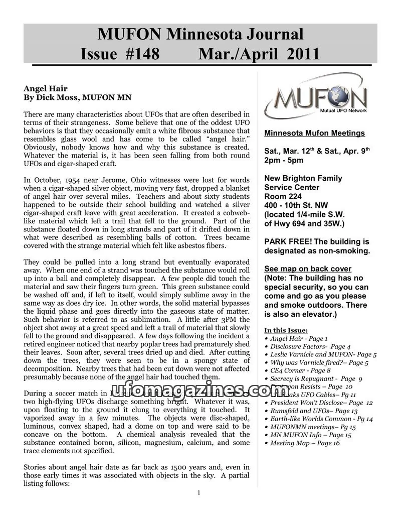 Cover of MUFON Mutual UFO Network issue #148: MUFON Minnesota Journal