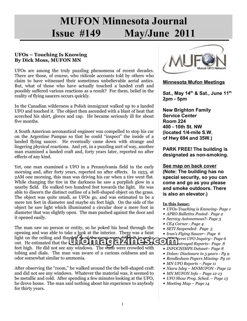 Cover of MUFON Minnesota newsletter issue #149: MUFON Minnesota Journal