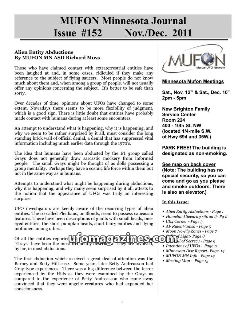 Cover of MUFON issue #152: MUFON Minnesota Journal