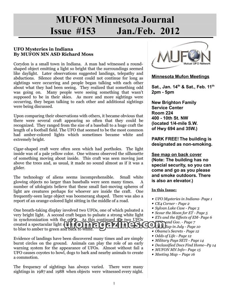 Cover of MUFON Minnesota newsletter issue #153: MUFON Minnesota Journal