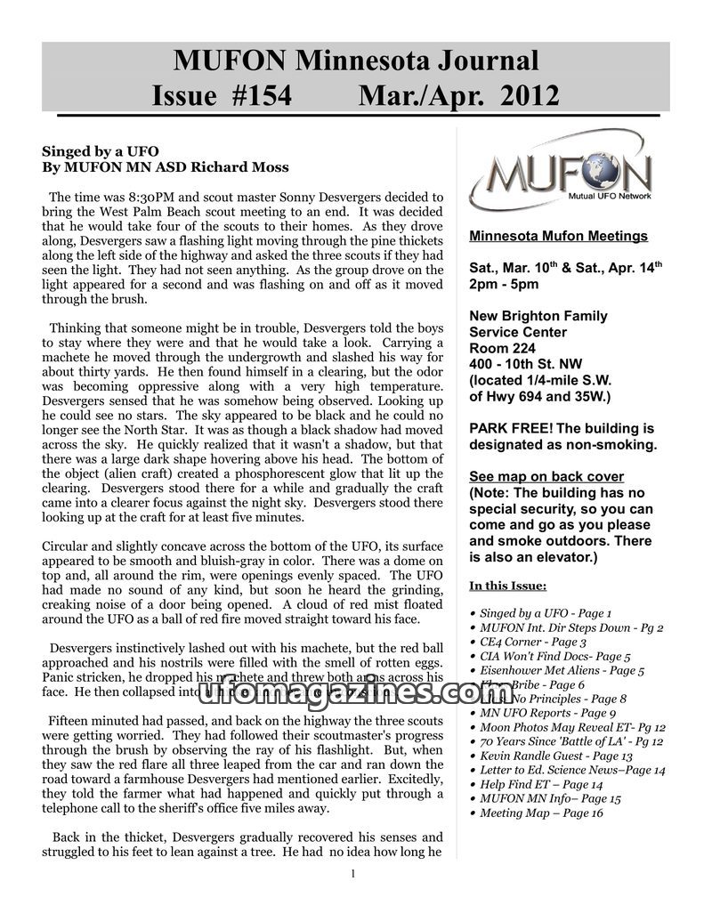 Cover of MUFON Minnesota Journal - No 154