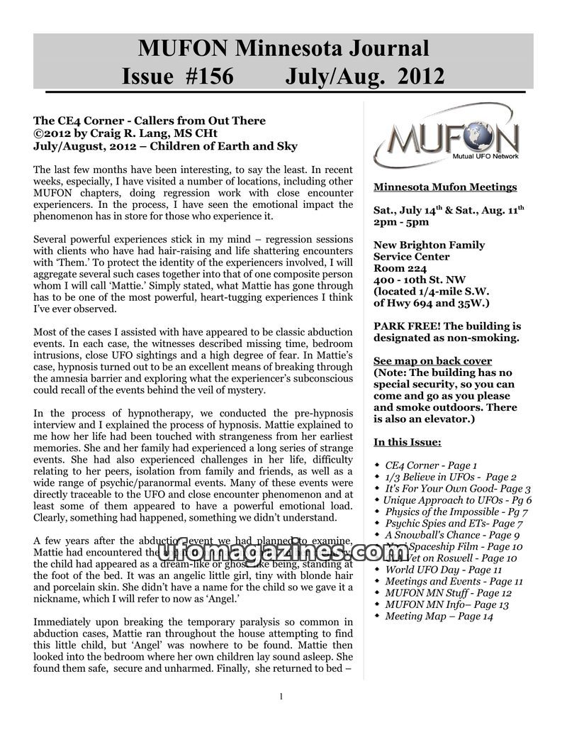 Cover of MUFON Minnesota Journal - No 156