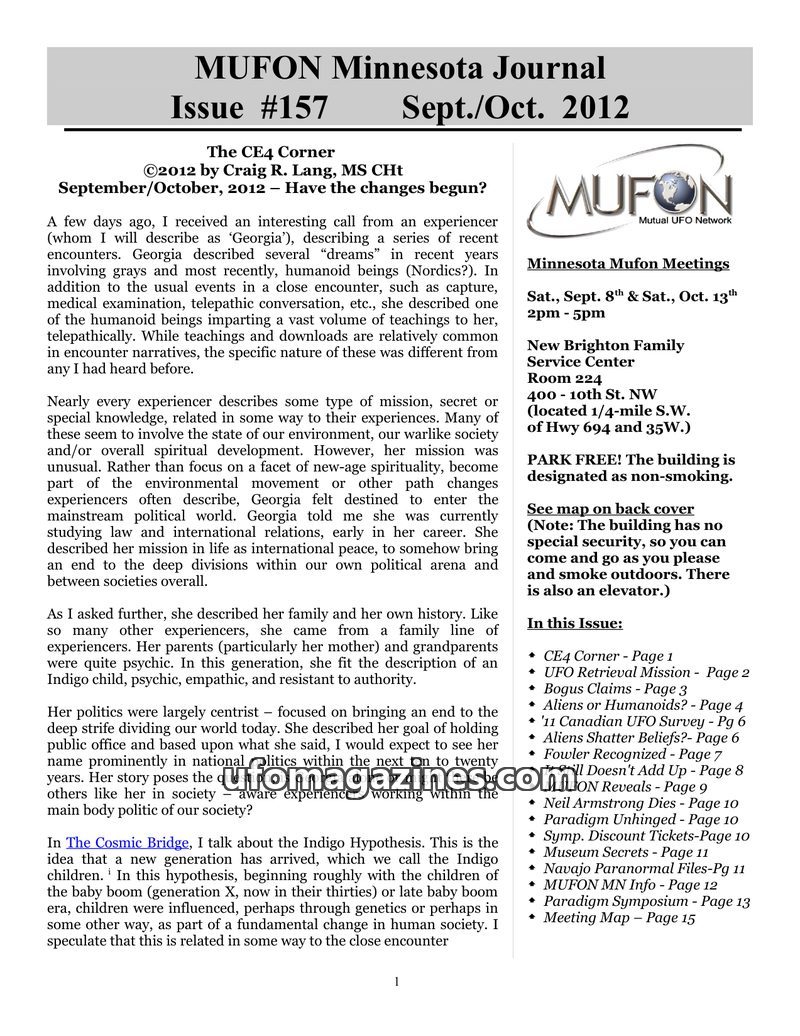 Cover of MUFON Minnesota Journal - No 157