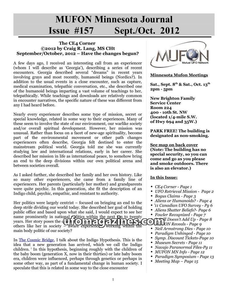 Cover of MUFON issue #157: MUFON Minnesota Journal