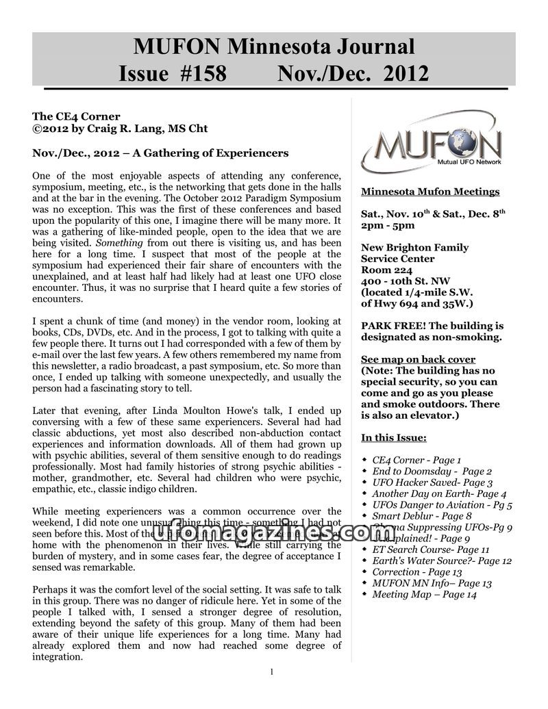 Cover of MUFON Minnesota Journal - No 158