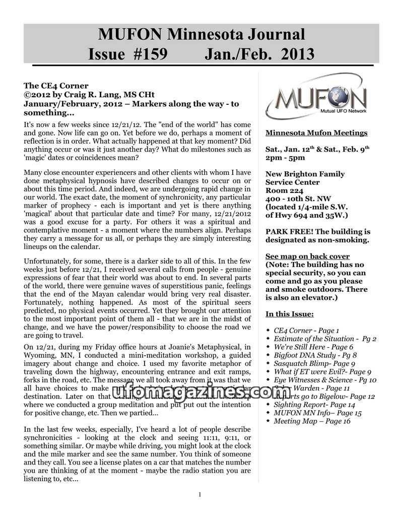 Cover of MUFON Minnesota Journal - No 159