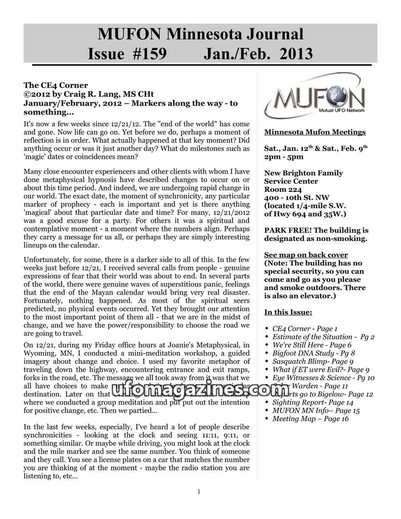 Cover of MUFON issue #159: MUFON Minnesota Journal