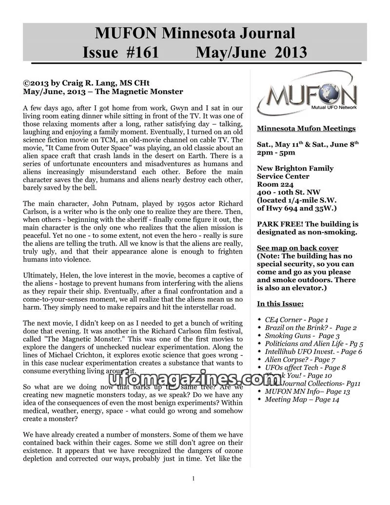 Cover of MUFON issue #161: MUFON Minnesota Journal