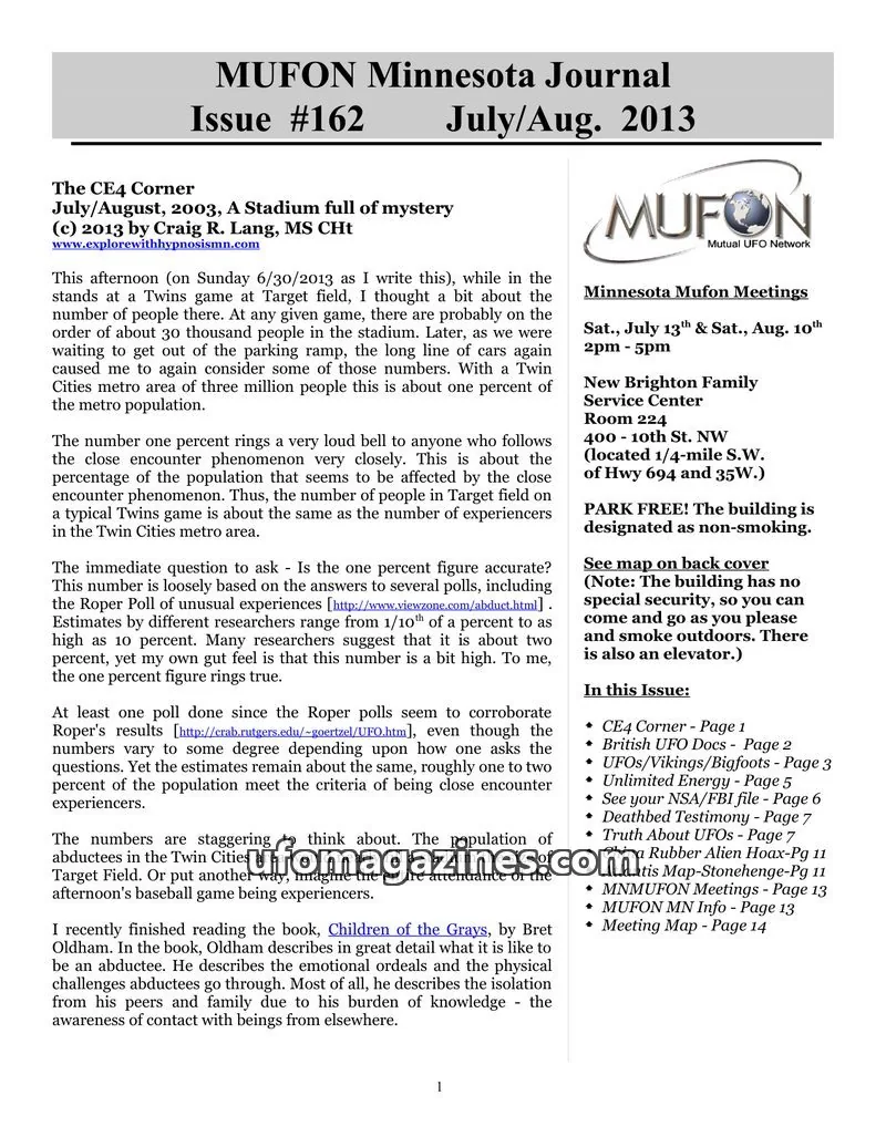 Cover of Mutual UFO Network issue #162: MUFON Minnesota Journal