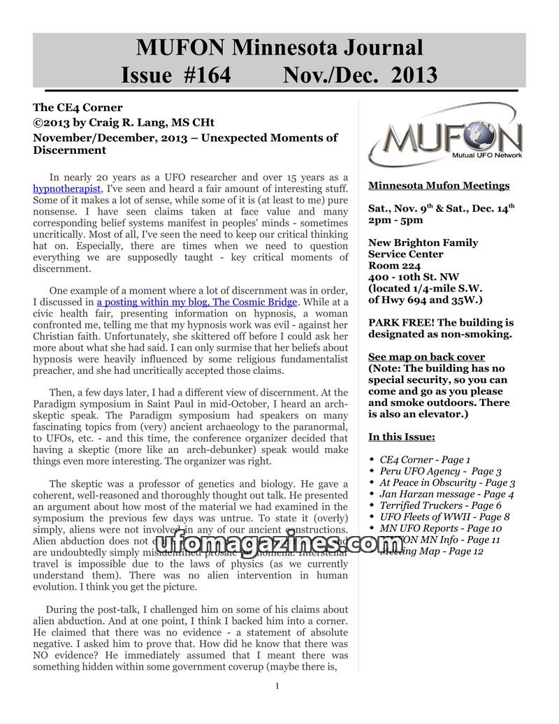 Cover of MUFON Minnesota Journal - No 164
