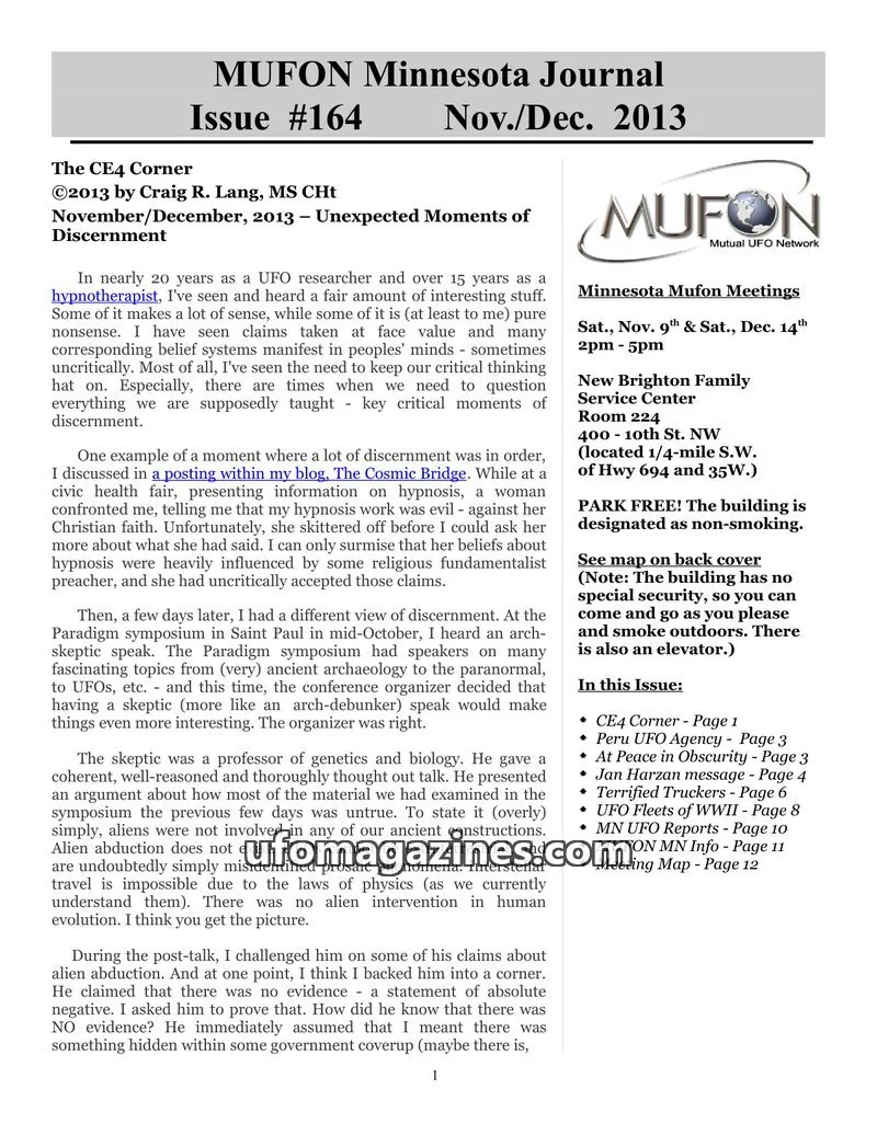 Cover of MUFON issue #164: MUFON Minnesota Journal