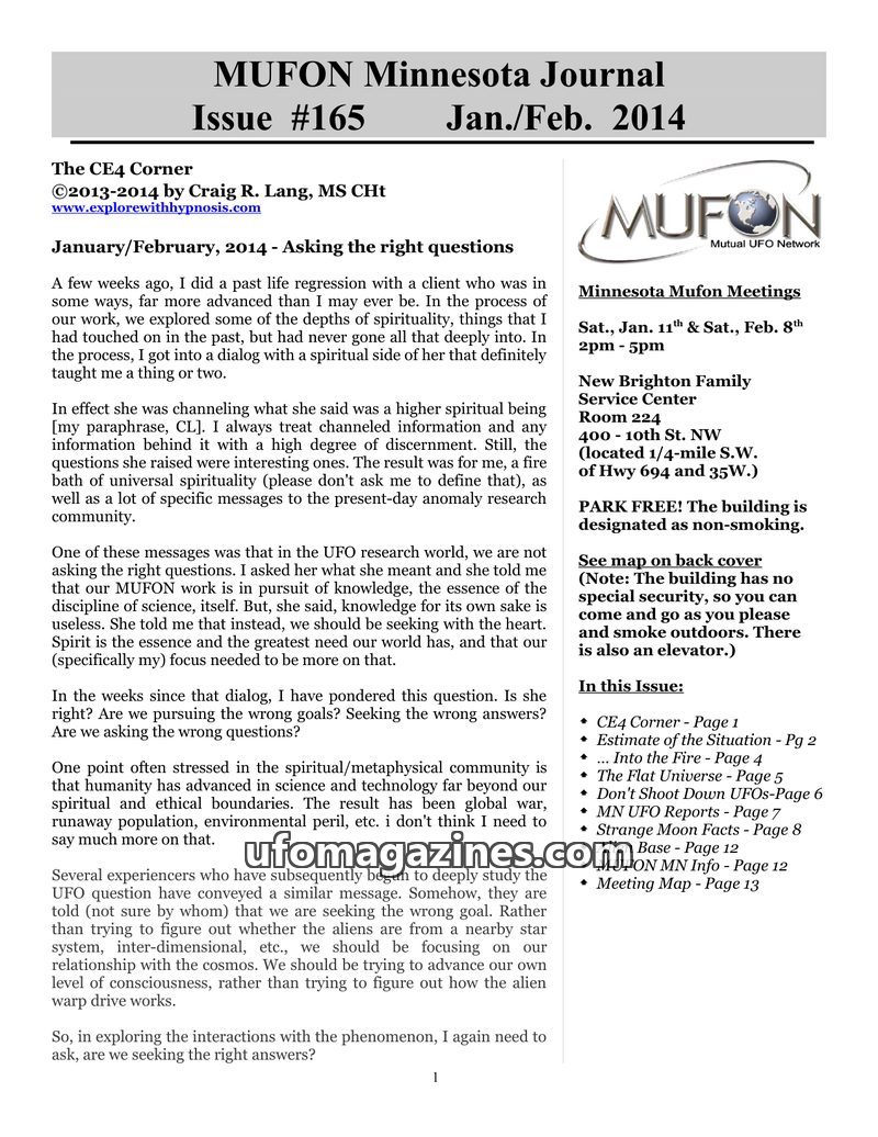 Cover of MUFON Minnesota Journal - No 165