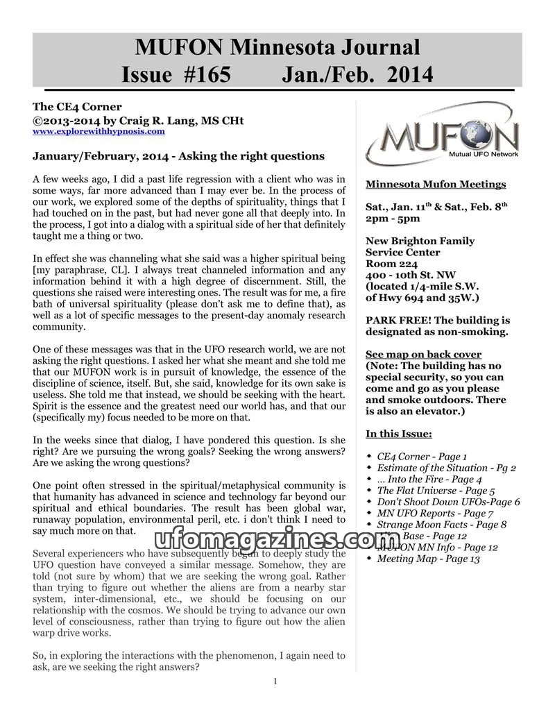 Cover of MUFON issue #165: MUFON Minnesota Journal