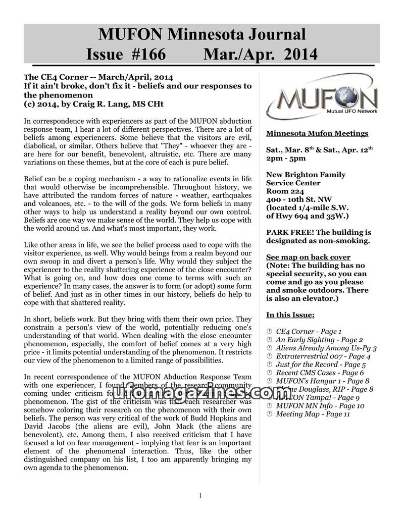 Cover of MUFON Mutual UFO Network issue #166: MUFON Minnesota Journal