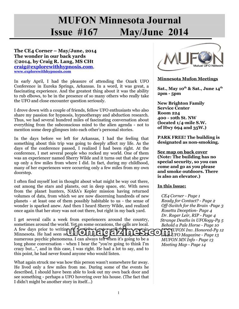 Cover of MUFON Minnesota Journal - No 167