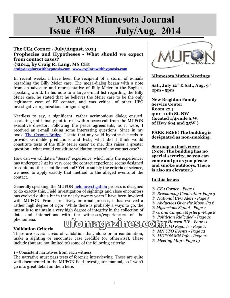 Cover of MUFON Mutual UFO Network issue #168: MUFON Minnesota Journal