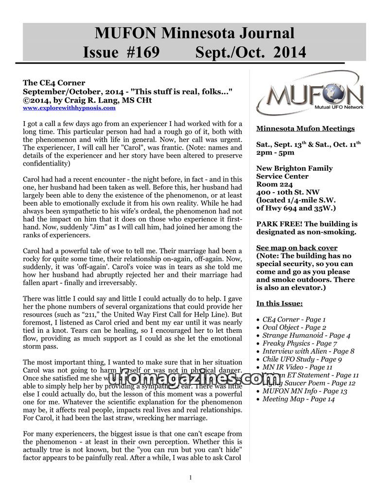 Cover of MUFON Minnesota Journal - No 169