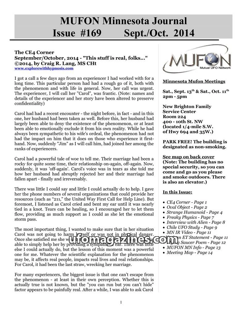Cover of MUFON issue #169: MUFON Minnesota Journal