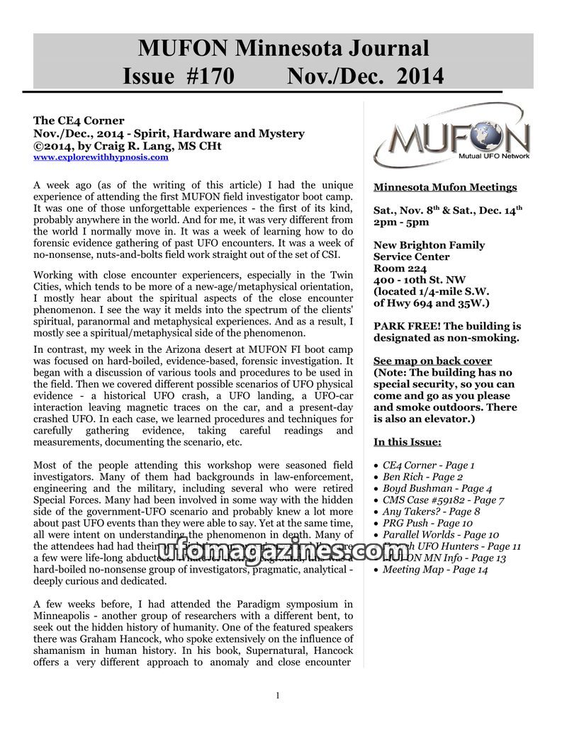 Cover of MUFON Minnesota Journal - No 170