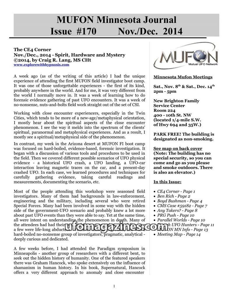 Cover of MUFON issue #170: MUFON Minnesota Journal