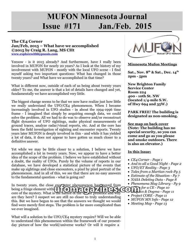 Cover of MUFON Minnesota Journal - No 171