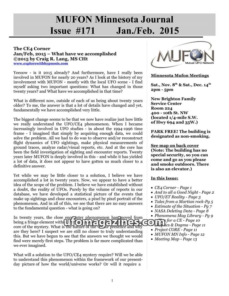 Cover of MUFON issue #171: MUFON Minnesota Journal