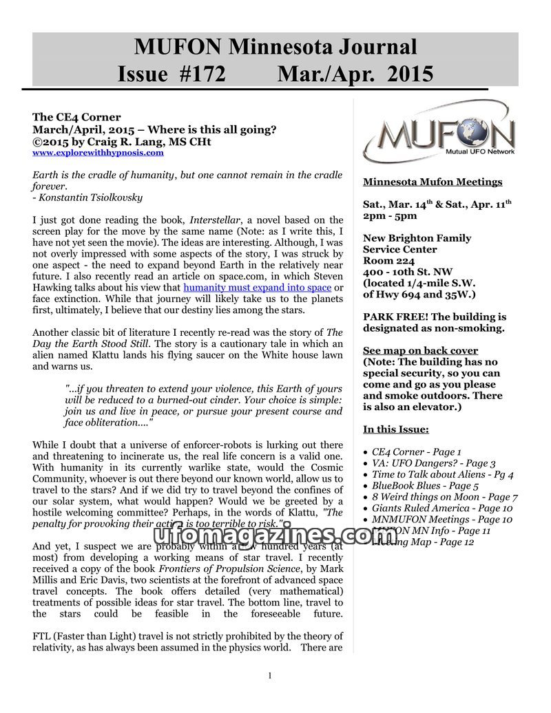 Cover of MUFON Minnesota Journal - No 172