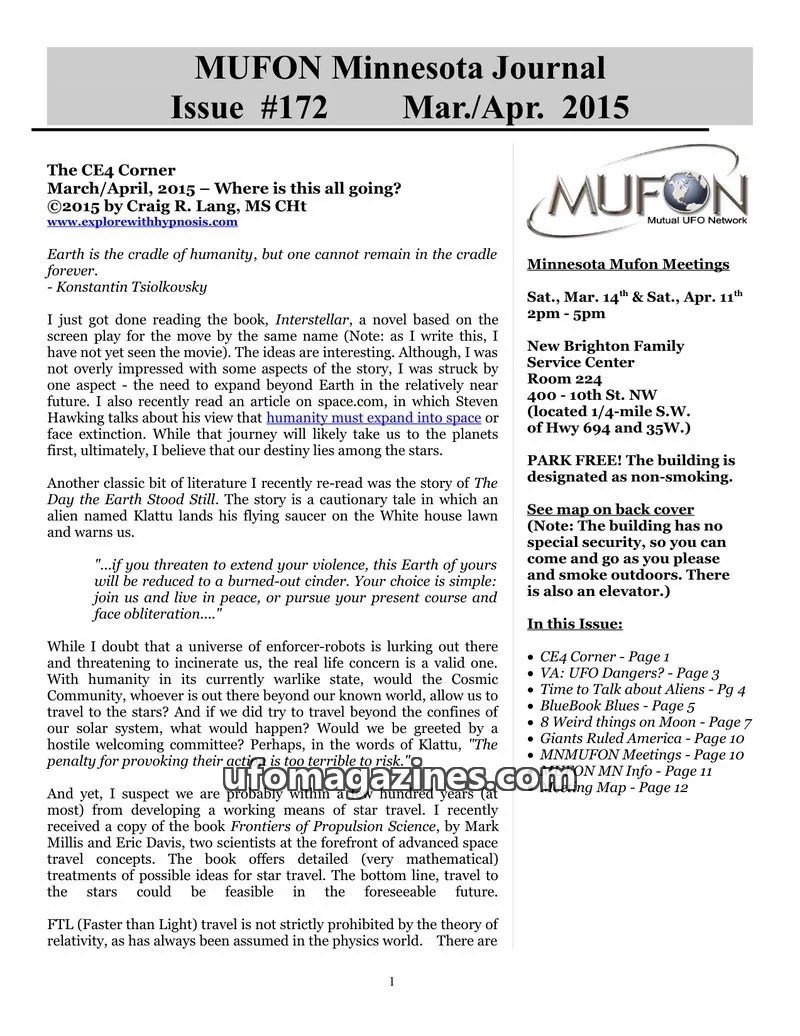 Cover of MUFON Mutual UFO Network issue #172: MUFON Minnesota Journal