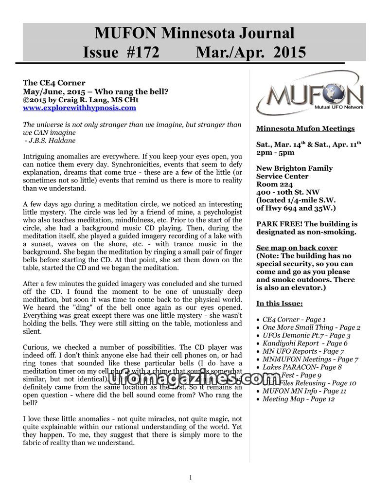 Cover of MUFON Minnesota Journal - No 173