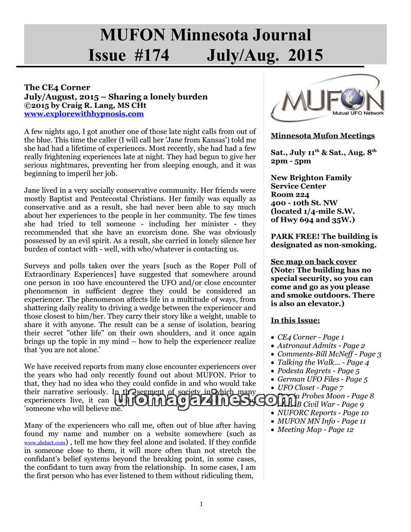 Cover of MUFON Minnesota Journal - No 174