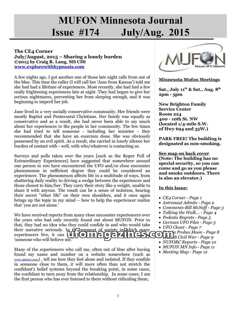 Cover of MUFON issue #174: MUFON Minnesota Journal