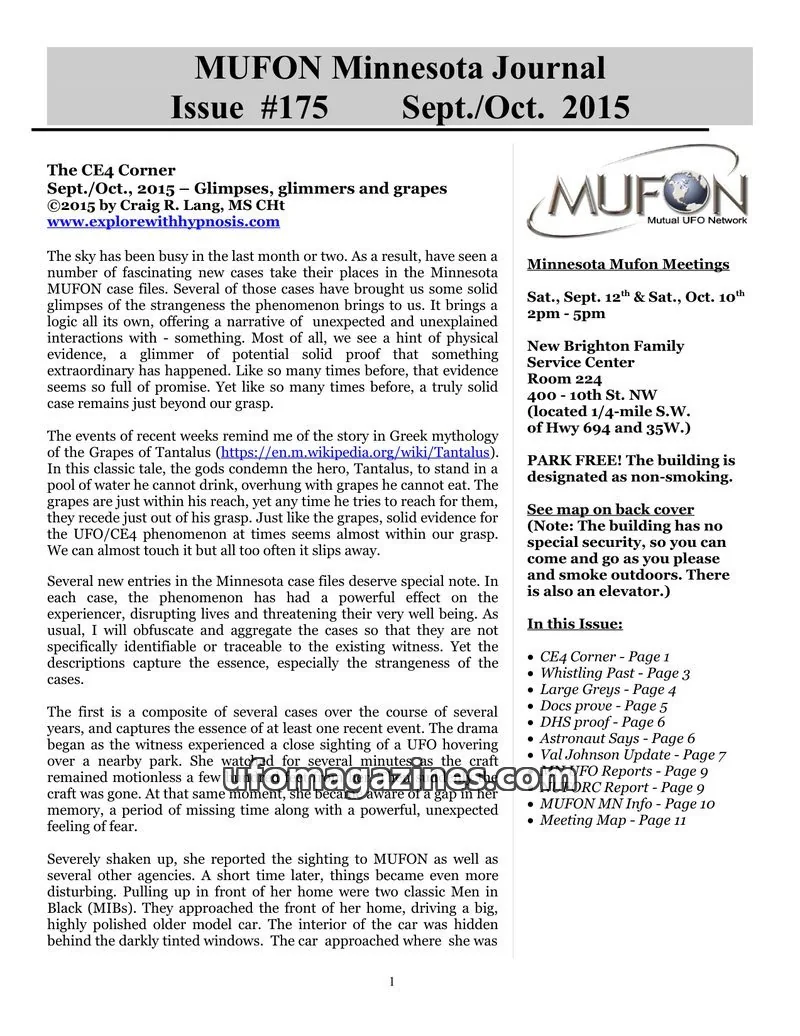Cover of MUFON Mutual UFO Network issue #175: MUFON Minnesota Journal