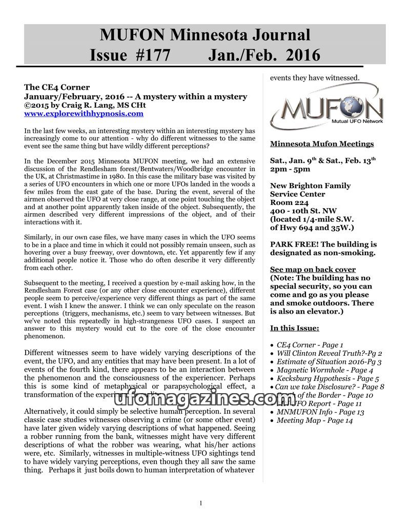 Cover of MUFON Minnesota Journal - No 177