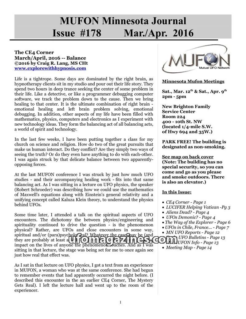 Cover of MUFON Mutual UFO Network issue #178: MUFON Minnesota Journal