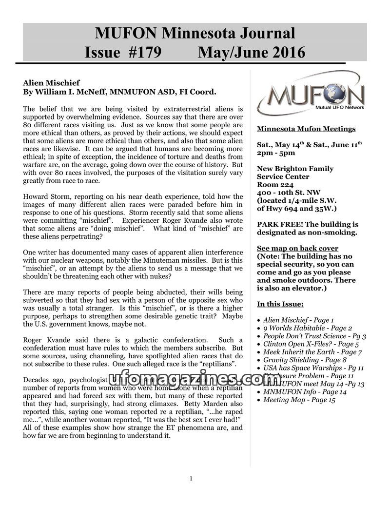 Cover of MUFON Minnesota Journal - No 179
