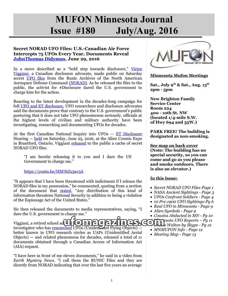 Cover of MUFON issue #180: MUFON Minnesota Journal