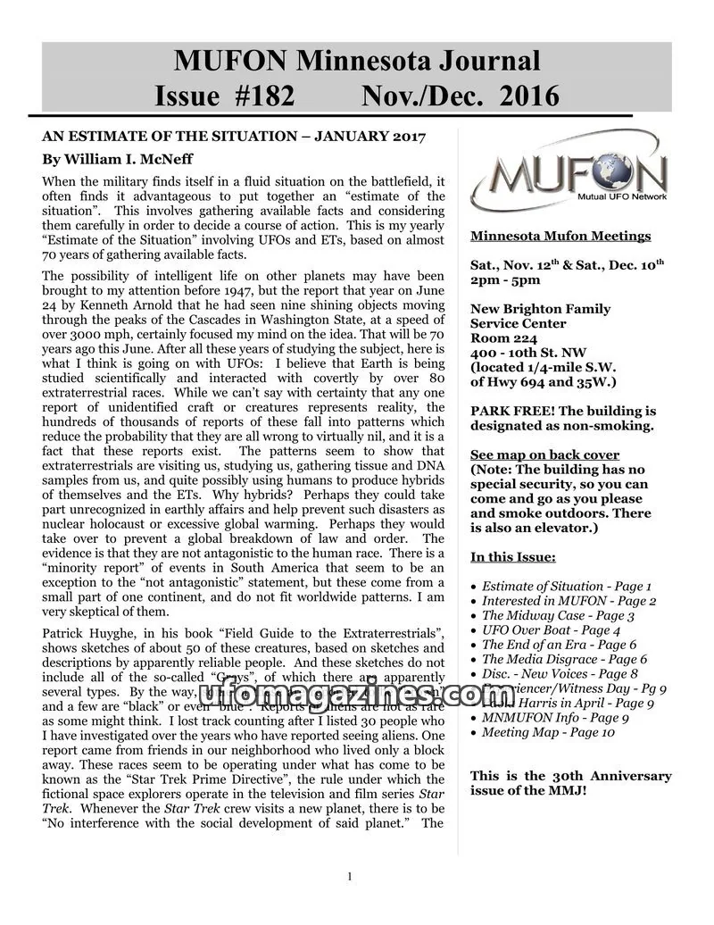 Cover of MUFON Mutual UFO Network issue #182: MUFON Minnesota Journal