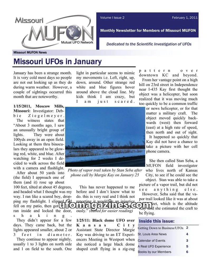 Cover of MUFON Missouri newsletter issue Volume I Issue 2: Missouri MUFON News
