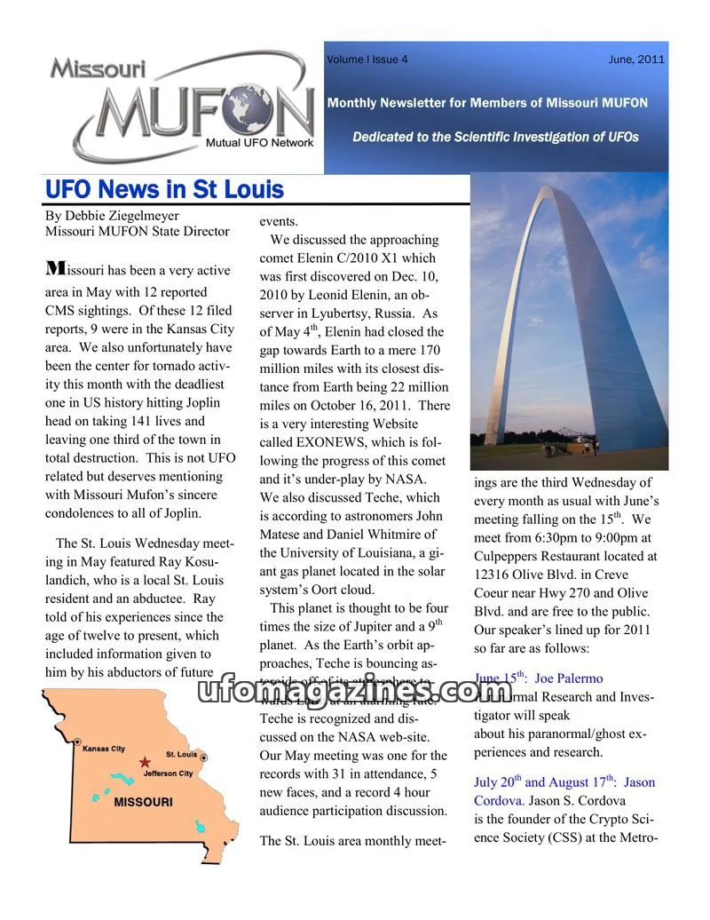Cover of MUFON Missouri newsletter issue Volume I Issue 4: Missouri MUFON Newsletter