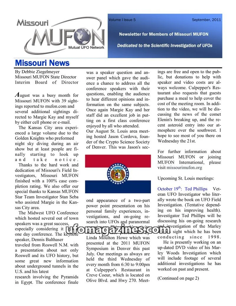 Cover of MUFON Missouri newsletter issue Volume I Issue 5: Missouri MUFON Newsletter