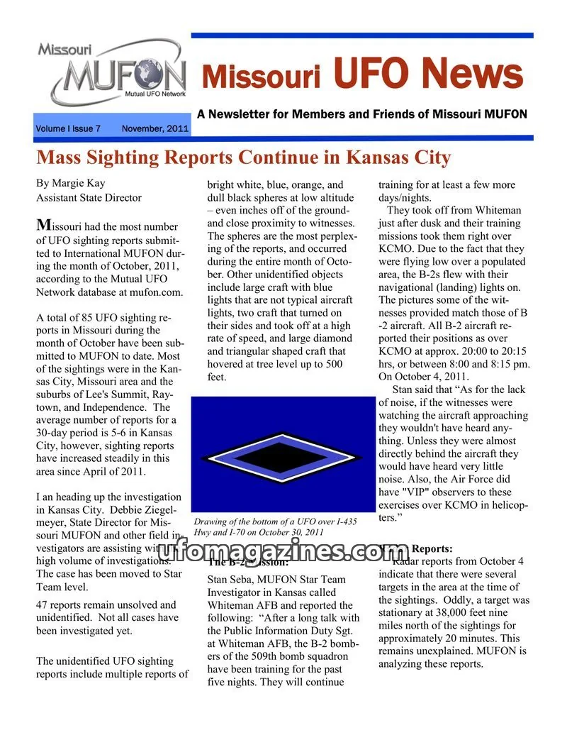 Cover of MUFON Missouri newsletter issue Volume I Issue 7: Missouri UFO News
