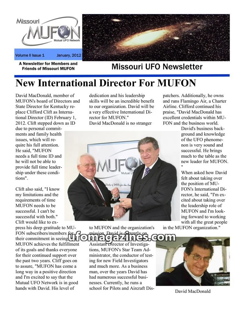 Cover of MUFON Missouri newsletter issue Volume II Issue 1: Missouri MUFON Newsletter