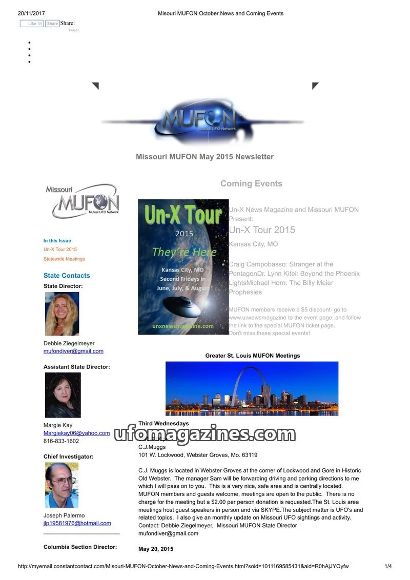 Cover of MUFON Missouri newsletter issue October: Missouri MUFON October News and Coming Events