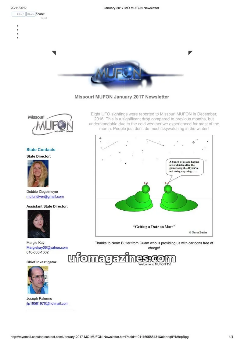 Cover of MUFON Missouri newsletter issue January 2017: Missouri MUFON January 2017 Newsletter